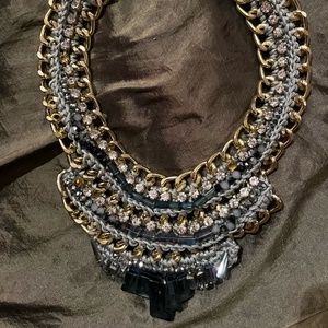 Bohemian Blue, Gold, and Rhinestone Choker